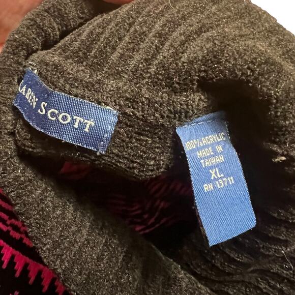 VINTAGE 90s Neon Geometric Fair Isle Pink Turtleneck Sweater Karen Scott XL - Picture 3 of 6